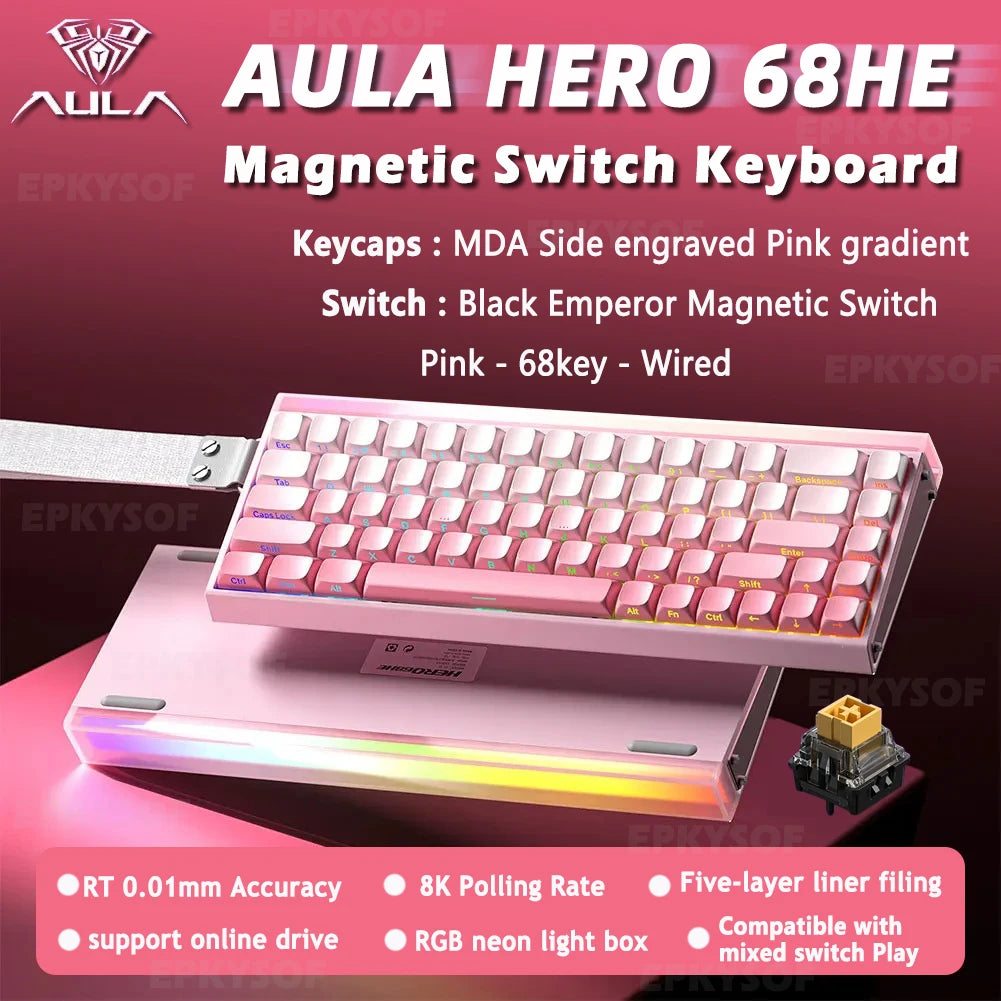 Teclado AULA HERO 68HE con interruptores magnéticos RGB Gaming mecánico Rapid Trigger retorno 8K con cable para esports personalizable