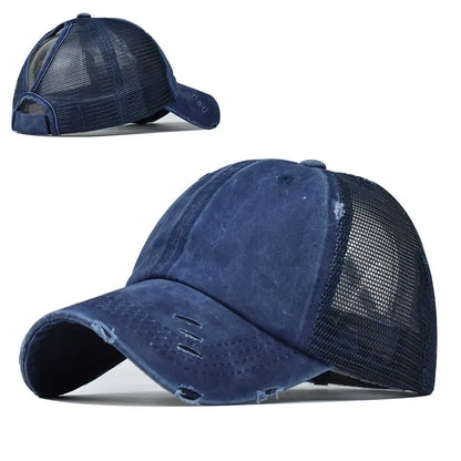 1 casquette de baseball vintage en maille « ponytail », casquette de camionneur ajustable, délavée et vieillie, offrant une protection solaire en extérieur, idéale pour le printemps et l'automne