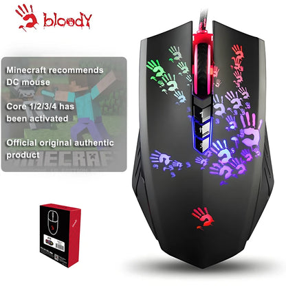 A4Tech Bloody A60 Gaming Mouse RGB Wired Mouse, 6200 CPI, 8 Programmable Macro Keys, Drag Click Gaming Mouse, 1000Hz Polling Rate
