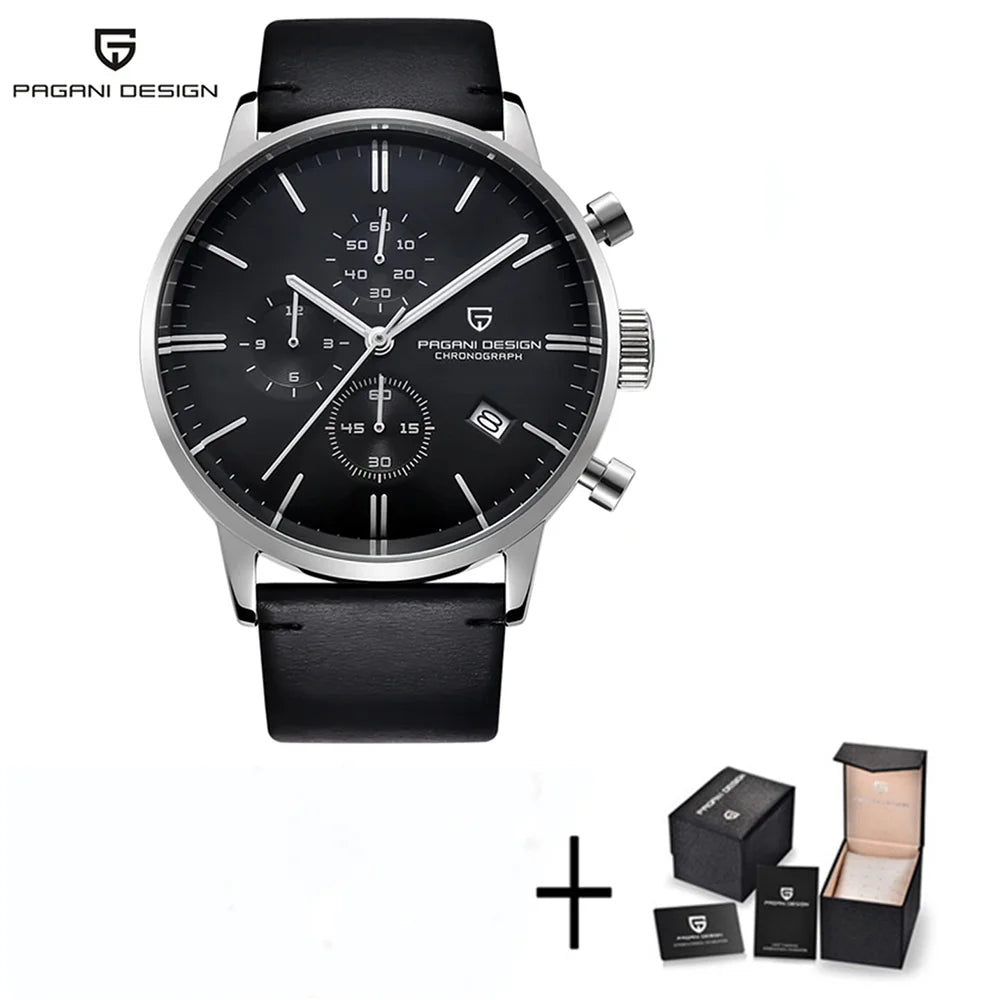 PAGANI DESIGN Men's Fashion Casual Brand Watch Waterproof 30m Luxury Leather Sports Quartz Chronograph VK67 Relogio Masculino
