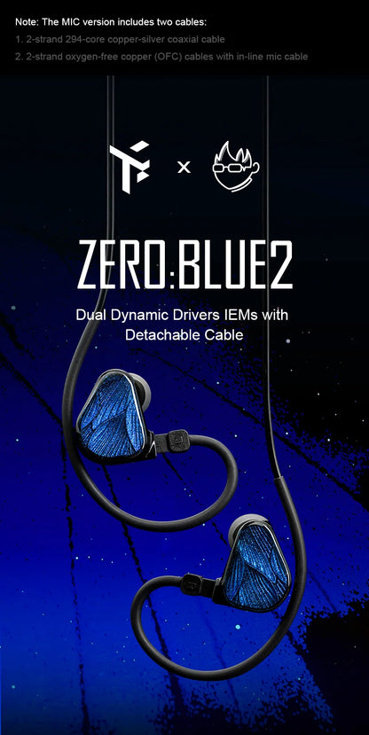 TRUTHEAR Zero:BLUE2 Dual Dynamic Driver Earphones Wired IEMs, HiFi In-Ear Headphones with Detachable 0.78mm 2Pin Cable, 3.5mm Plug