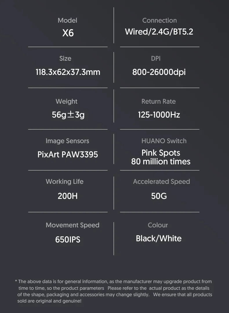 Attack Shark X6 Wireless Ergonomic Gaming Mouse, Tri-Mode Bluetooth, 2.4G & Wired Gaming Mouse, 26000 DPI Rechargeable RGB Gaming Mouse