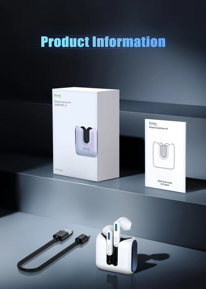 HTC NE49 Bluetooth 6.0 True Wireless Earbuds Gaming Headphones with HiFi Deep Bass, IPX5 Waterproof Bluetooth Earbuds, Low Latency Wireless Earphones