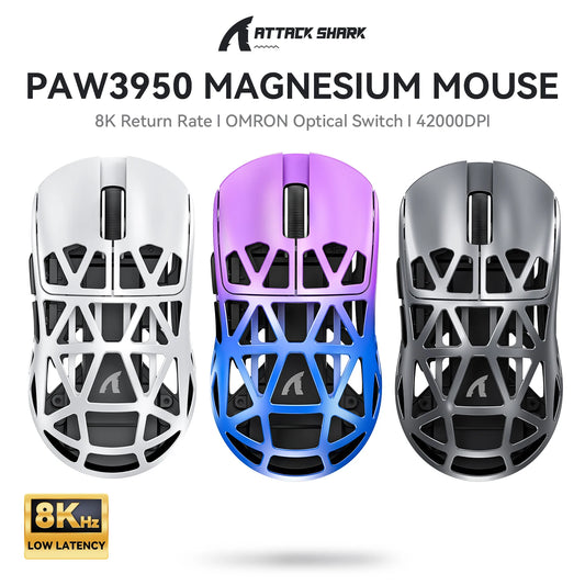 Attack Shark R2 bežični gaming miš PAW3950 8K od magnezijeve legure, lagani gaming miš s Bluetooth tri-mode povezivanjem za gaming/ured