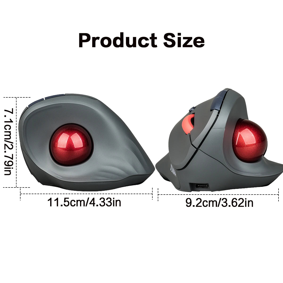 JOMAA Wireless Trackball Mouse, Ergonomic Vertical Rechargeable Bluetooth Trackball Mouse with USB Receiver, Silent Click, Multi-Device Mouse for Windows, Mac & Android