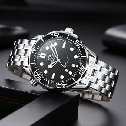 Automatic Mens Watch Mechanical Self Wind Movement Stainless Steel Casual Yellow Gold Silver Blue Master Wave Fashion Watches