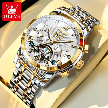OLEVS 9910 Pánské hodinky Originální luxusní značka Vodotěsné Světélkující Automatické mechanické hodinky Hodinky s dvojitým kalendářem Krabička na hodinky Reloj