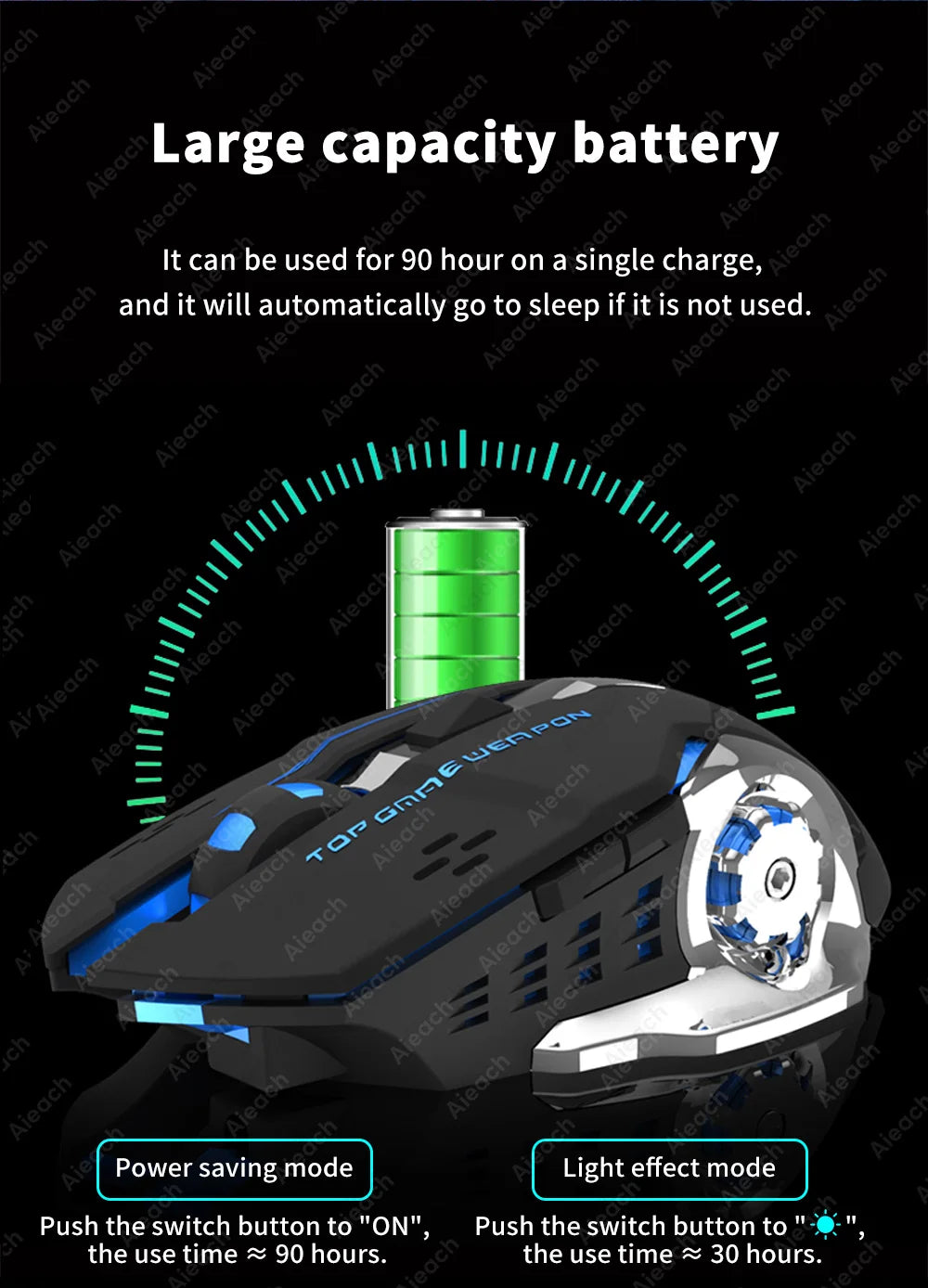 Rechargeable Wireless Gaming Mouse Bluetooth Silent Computer Mouse with RGB Backlight, USB Dual Mode, 6 Buttons, Adjustable DPI for PC, Laptop & Gaming