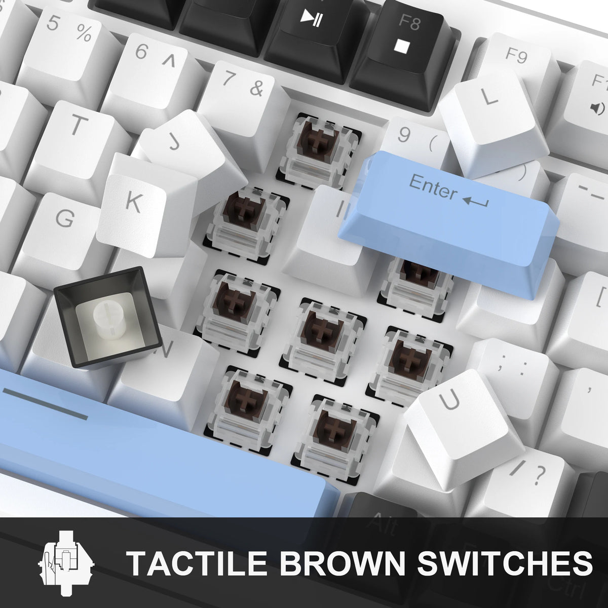MageGee 75% Mechanical Gaming Keyboard with Knob Control, Compact Blue Backlit Wired Keyboard Black/Brown Switches for PCWindows
