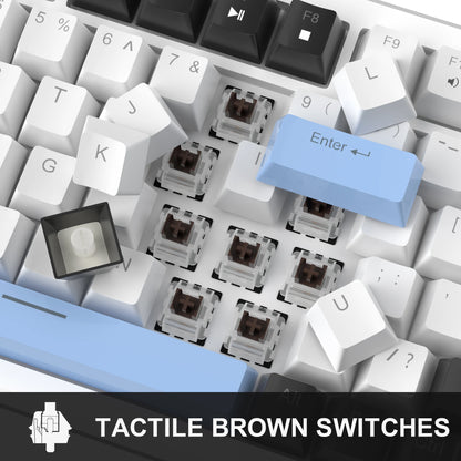 MageGee 75% Mechanical Gaming Keyboard with Knob Control, Compact Blue Backlit Wired Keyboard Black/Brown Switches for PCWindows