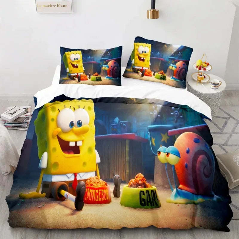 Cartoon anime komplet posteljine SpongeBob 3D print, Patricks Squidwards navlaka za poplun, jastučnica i posteljina, veličine Full Queen King