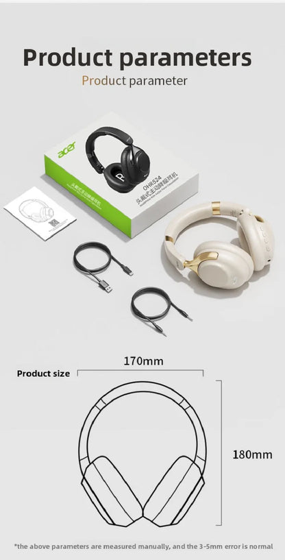 Acer OHR524 ANC Wireless Bluetooth Headphones 360° Surround Sound Gaming Headset with HD Mic, Noise Cancellation & 100H Battery