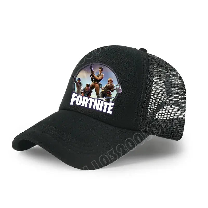 Детска бейзболна шапка Fortnite с принт в анимационен игрови стил, лятна дишаща мрежеста шапка с регулируема козирка, подарък за детски рожден ден