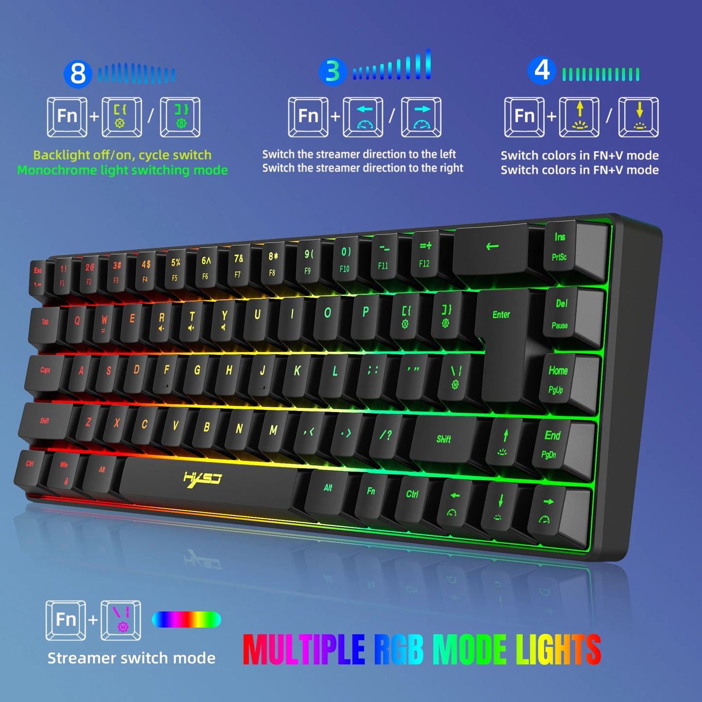 Ultra-Compact 65% Size Gaming Membrane Keyboard, Ergonomic RGB Backlit, Portable 68-Key Wired Office Keyboard with USB Plug-in,
