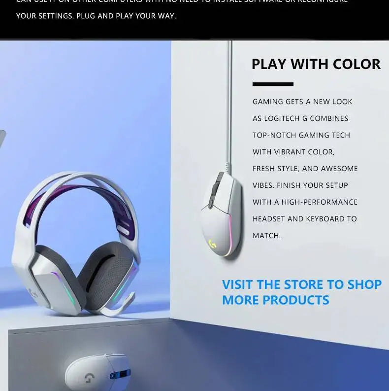 Logitech G203 LIGHTSYNC Wired Gaming Mouse 8000 DPI RGB Sensor, 6 Buttons Mechanical Tensioning USB Mouse for Gaming & Office