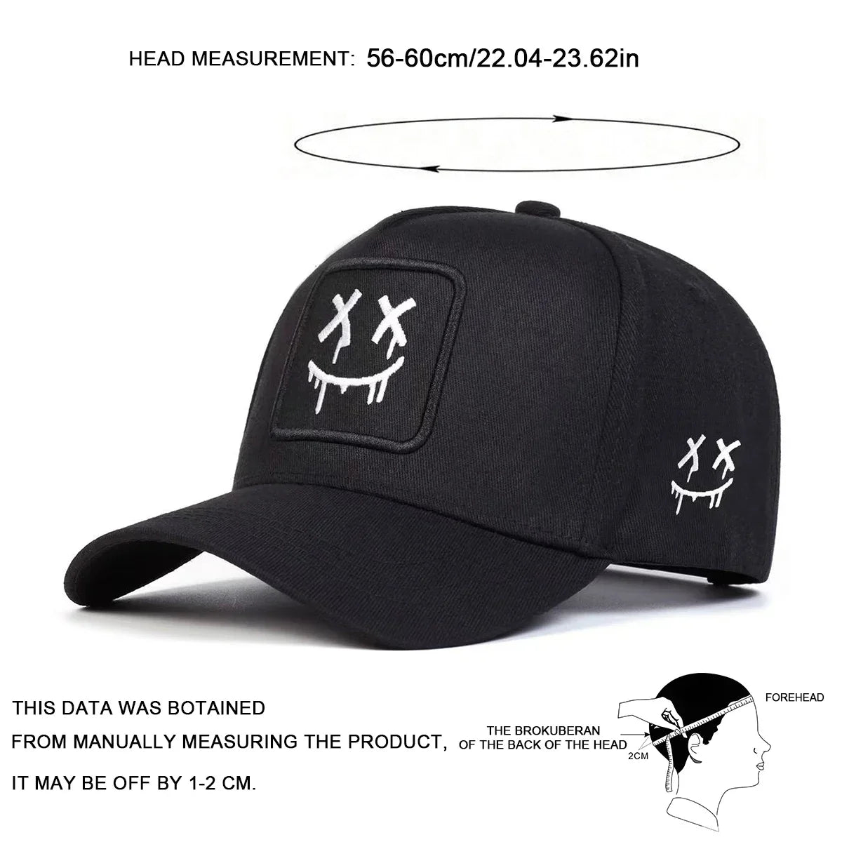Cappellini da baseball unisex XX con ricamo a faccina sorridente, per primavera e autunno, da esterno, casual, regolabili, cappellino parasole, cappellino sportivo