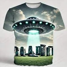 Summer UFO Alien 3d Print T-shirt Men Fashion Casual O-Neck Short Sleeve Tshirt Funny Mysterious Spaceship Tops Tees Men Clothes