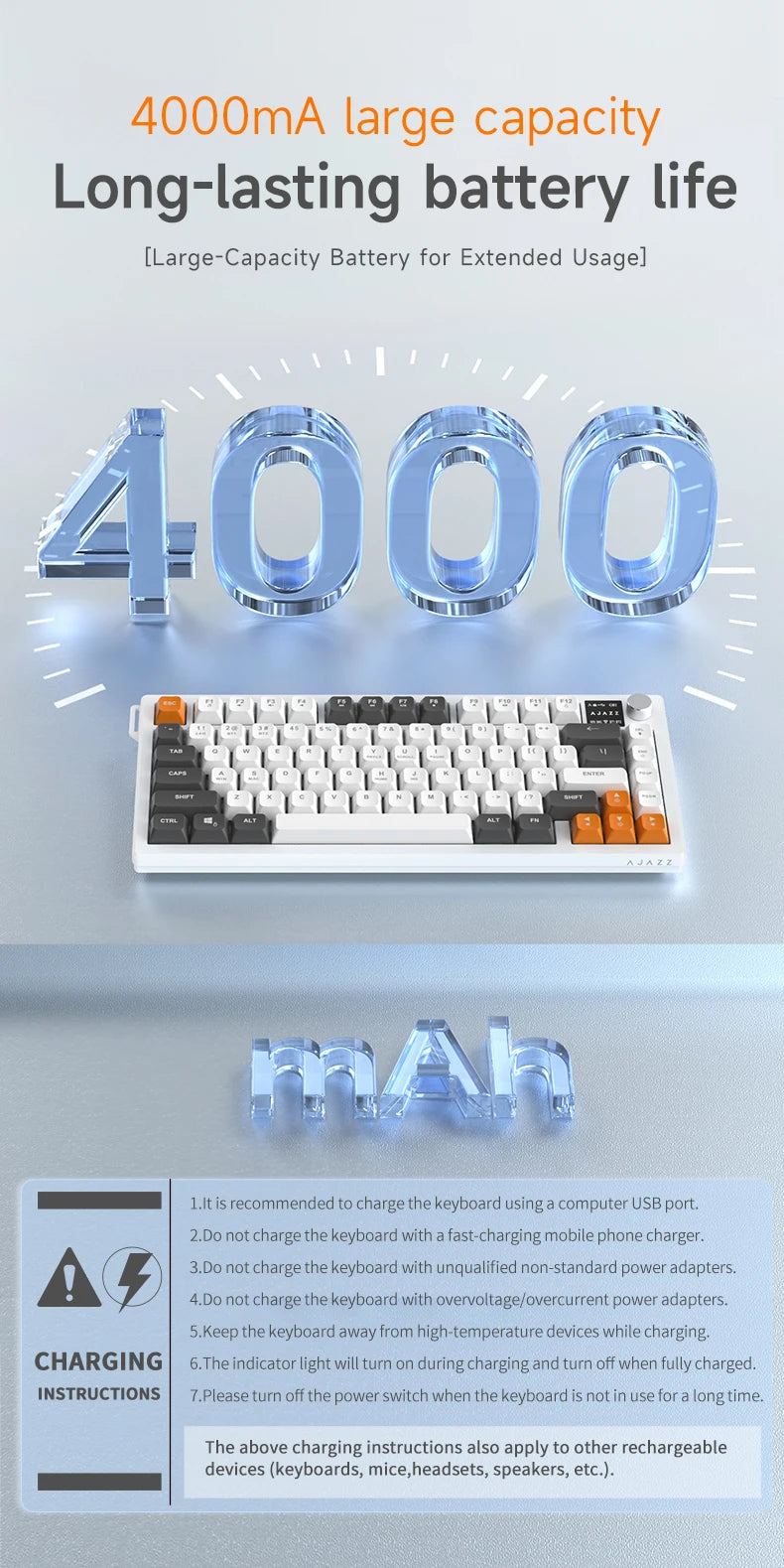 AJAZZ AF82 Low-Profile Electrostatic Keyboard Tri-Mode Wireless 75% Mechanical Gaming Keyboard with Display Screen, Hot-Swappable, 4000mAh Battery
