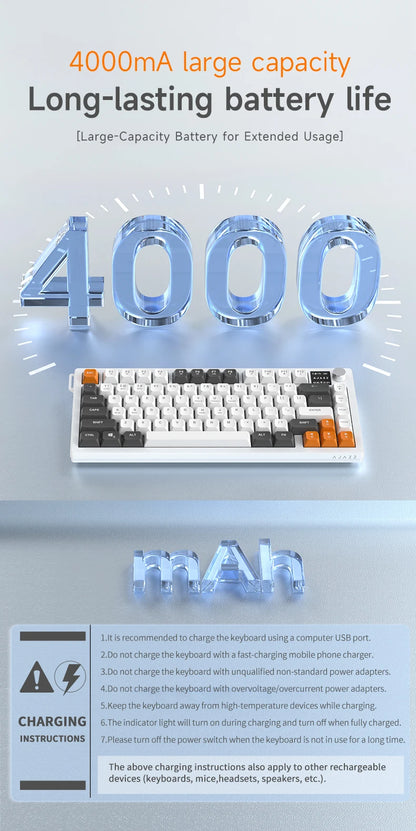 AJAZZ AF82 Low-Profile Electrostatic Keyboard Tri-Mode Wireless 75% Mechanical Gaming Keyboard with Display Screen, Hot-Swappable, 4000mAh Battery