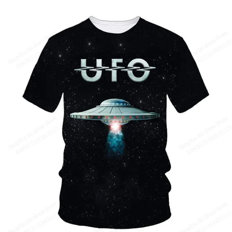 Summer UFO Alien 3d Print T-shirt Men Fashion Casual O-Neck Short Sleeve Tshirt Funny Mysterious Spaceship Tops Tees Men Clothes