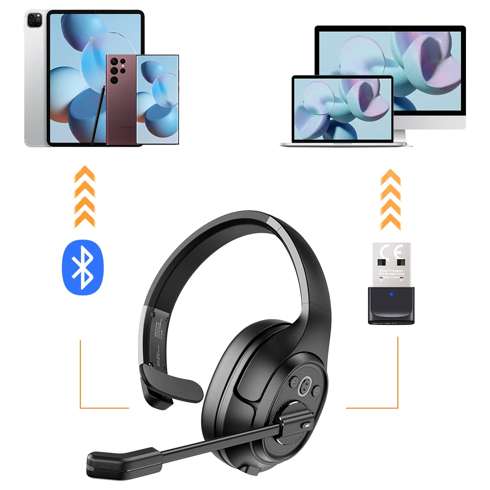 EKSA H1 Bluetooth 5.0 Headset Wireless Headphones With Mic Ai ENC Noise Cancelling Office Earphones For Driver Call Center Skype