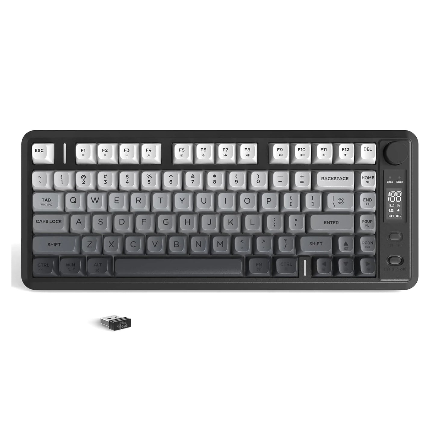 ATTACK SHARK M75 Wireless Membrane Gaming Keyboard with OLED Display, Bluetooth & 2.4GHz Tri-Mode, RGB Backlit PBT Keycaps, Multifunction Knob