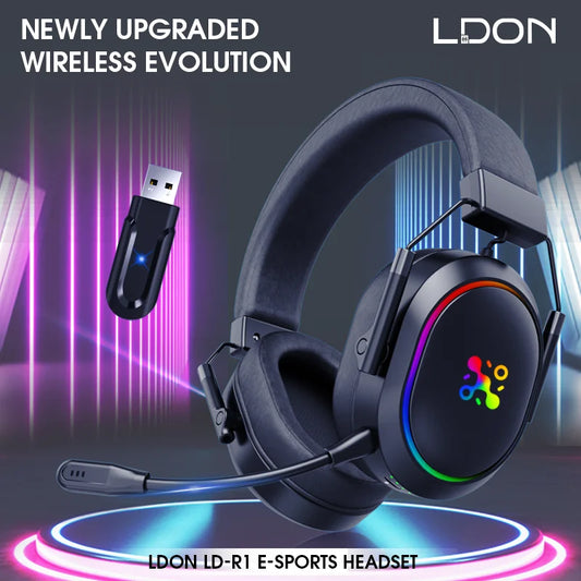 Auriculares gaming inalámbricos LDON para PS5 PS4, Bluetooth 2.4GHz, sonido envolvente 3D, micrófono con cancelación de ruido y baja latencia