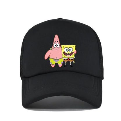 Módní roztomilá kšiltovka s potiskem SpongeBob, kreslená, pro muže i ženy, letní sluneční síťovaná čepice, anime, nastavitelná sluneční clona, golfová čepice, trucker čepice