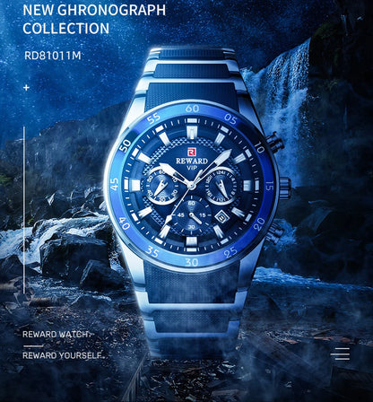 REWARD Men's Watches 81011M Sports Silicone Quartz Men's Watch Waterproof Calendar Chronograph Luminous Watches Men