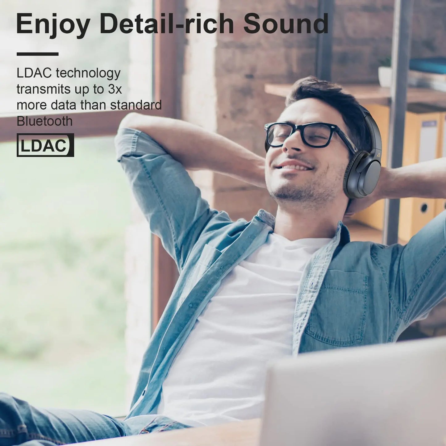 1Mii E700 Wireless Bluetooth Headphones with LDAC Hi-Res Audio, Active Noise Cancelling Bluetooth Headphones, HiFi Stereo Wireless Gaming Headset, 65-Hour Battery Life