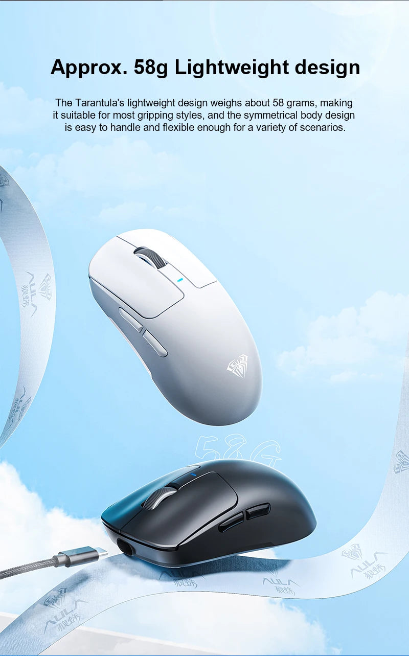 AULA SC680 Wireless Gaming Mouse, Tri-Mode Bluetooth 5.0/2.4G/Wired Gaming Mouse with PAW3395 Sensor, 26000 DPI Super Lightweight Gaming Mouse for PC, Mac & Laptop