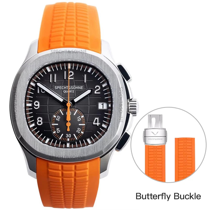 Specht & Söhne New Classic 5167 Men's Watch Orange Color Sapphire Crystal Rubber Srap Sports Male Quartz Watches 50M Waterproof