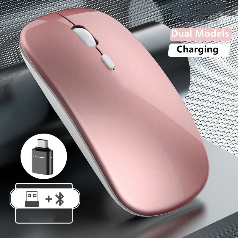 Ladattava langaton hiiri kahdella yhteystilalla, Bluetooth-yhteensopiva 2.4G USB -tietokonehiiri kannettavalle, iPadille, tabletille ja pelikäyttöön
