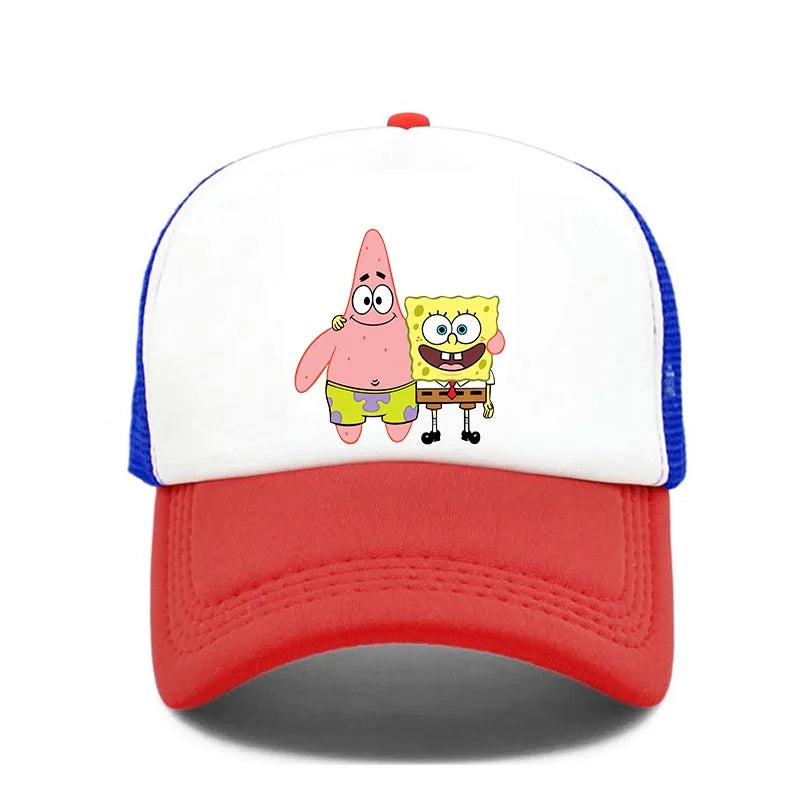 Módní roztomilá kšiltovka s potiskem SpongeBob, kreslená, pro muže i ženy, letní sluneční síťovaná čepice, anime, nastavitelná sluneční clona, golfová čepice, trucker čepice