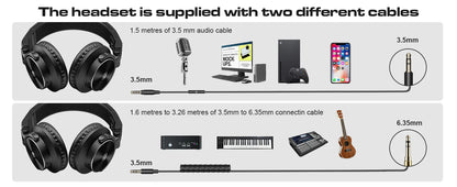 PUPGSIS Studio Headphones Professional DJ Wired Headphones 40kHz Hi-Res Stereo Recording Monitor Headset with 50mm Driver