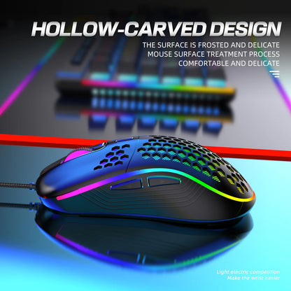 VAORLO USB Wired Gaming Mouse 7200DPI Adjustable Optical Gaming Mouse with RGB Lighting, Ergonomic Mechanical Gaming Mouse for PC, Laptop & Office