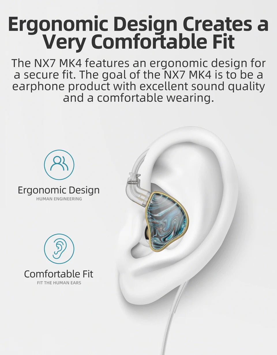 NICEHCK NX7MK4 HiFi Earphones 7 Driver Hybrid Audiophile IEM with Stabilized Wood Faceplate, Replaceable Tuning Filters, Wired Earbuds