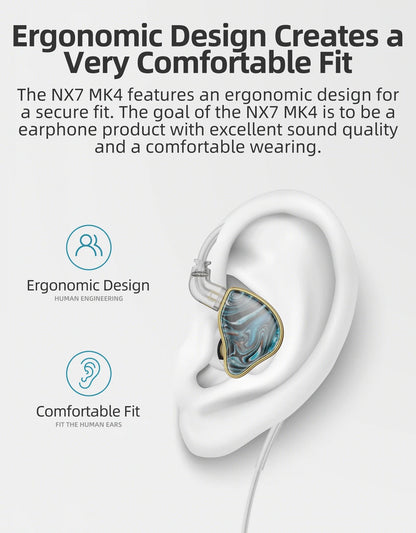 NICEHCK NX7MK4 HiFi Earphones 7 Driver Hybrid Audiophile IEM with Stabilized Wood Faceplate, Replaceable Tuning Filters, Wired Earbuds