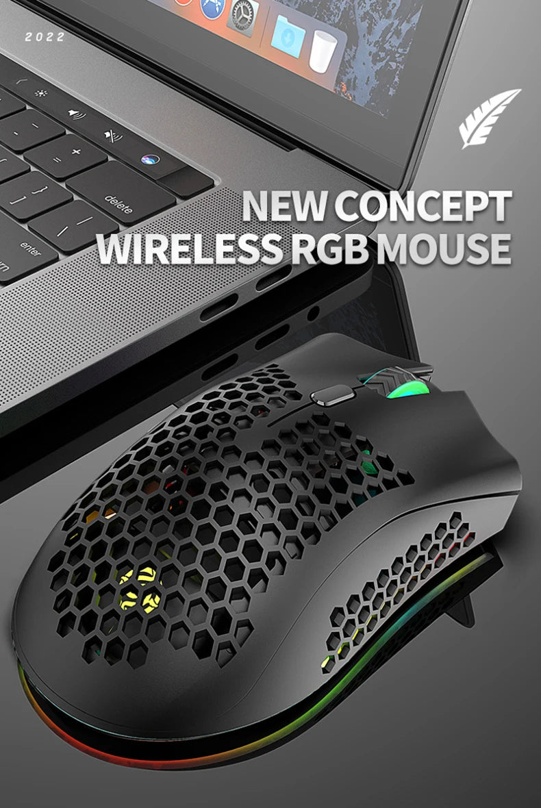 BM600 Rechargeable Wireless Gaming Mouse, 2.4G RGB Honeycomb Gaming Mouse with 12000 DPI, 7 Programmable Buttons, USB Gaming Mouse for PC & Laptop