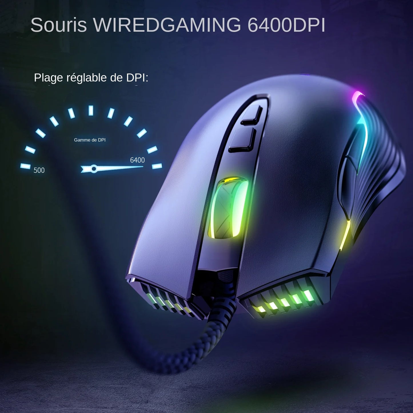 ONIKUMA káblová herná myš, 6 nastaviteľných úrovní, 6400 DPI, 7 programovateľných tlačidiel, 7 režimov RGB osvetlenia, ergonomická myš pre PC hráčov