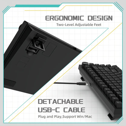 AJAZZ AK820 Mechanical Keyboard Hot-Swappable 82-Key Wired Keyboard with Rotary Volume Knob for Office, Gaming & Home