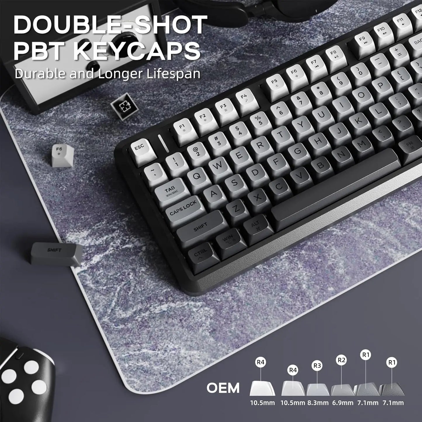 ATTACK SHARK M75 Wireless Membrane Gaming Keyboard with OLED Display, Bluetooth & 2.4GHz Tri-Mode, RGB Backlit PBT Keycaps, Multifunction Knob