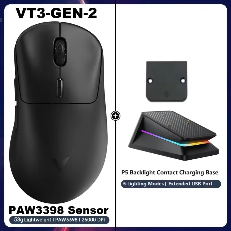 Rapoo VT3Pro GEN-1 Wireless Gaming Mouse 26,000 DPI, 8KHz Polling Rate, 59g Lightweight, 9 Programmable Buttons, PAW3398 Optical Sensor