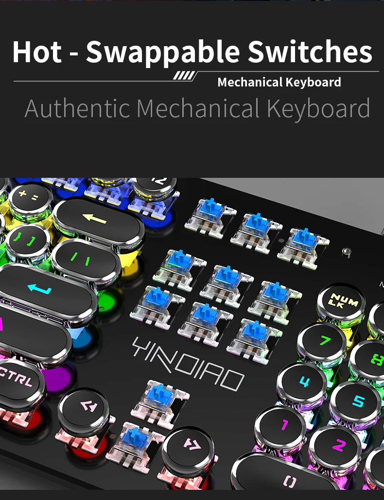 Punk Style 104-Key RGB Backlit Wired Mechanical Keyboard – Hot-Swappable Switches, for PC, Mac & Laptop Gamers