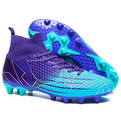 New Professional High-Top Football Shoes Artificial Grass Leather Youth Students Training Soccer Shoes for Men and Women Sports