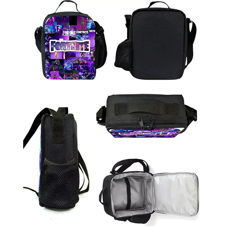 Fortnite Cartoon 3pcs Backpack Set for Boys Girls Unisex Including School Bag Lunch Bag Pencil Case Suitable for ages 5-8