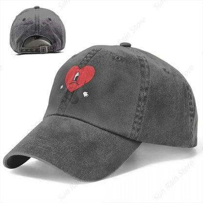 Cappellino da baseball in denim Bad Bunny con chiusura a scatto per uomo - Cappellino musicale "Un Verano Sin Ti" - Estate/Autunno - Stile vintage