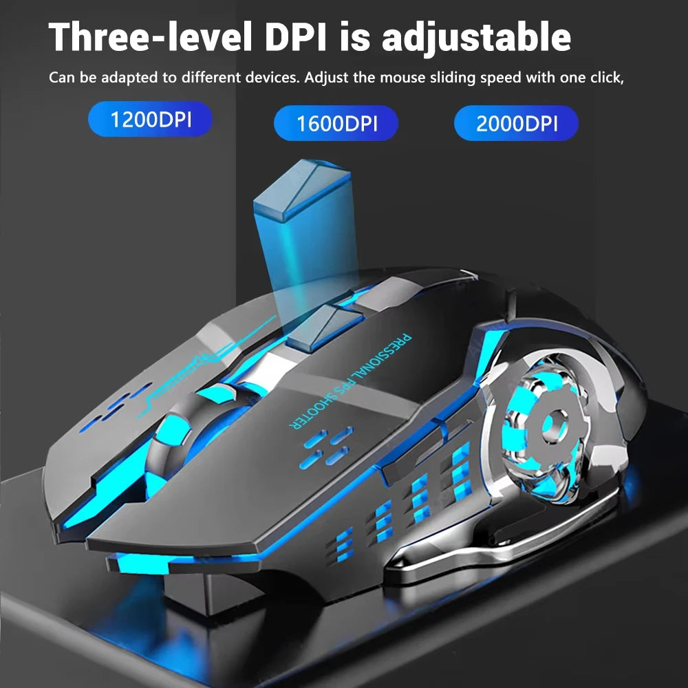 Wireless Bluetooth Mouse Rechargeable 2.4G USB Gaming Mouse, Silent Ergonomic Wireless Bluetooth Mouse with RGB Backlight, Dual Mode Office & Gaming Mouse