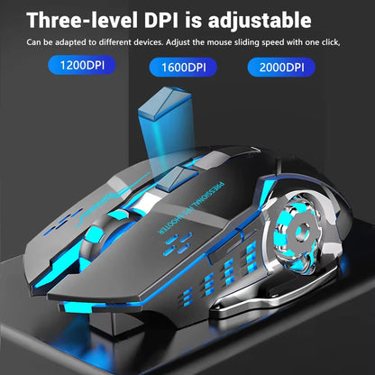 Wireless Bluetooth Mouse Rechargeable 2.4G USB Gaming Mouse, Silent Ergonomic Wireless Bluetooth Mouse with RGB Backlight, Dual Mode Office & Gaming Mouse