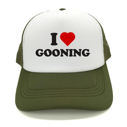 Sjove „I Love Gooning“-baseballkasketter – Cool sommerhat til mænd i netstof – Humoristisk truckerkasket – Unisex udendørs kasketter i netstof – MZ-080